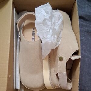 Beige Suede Mules by
